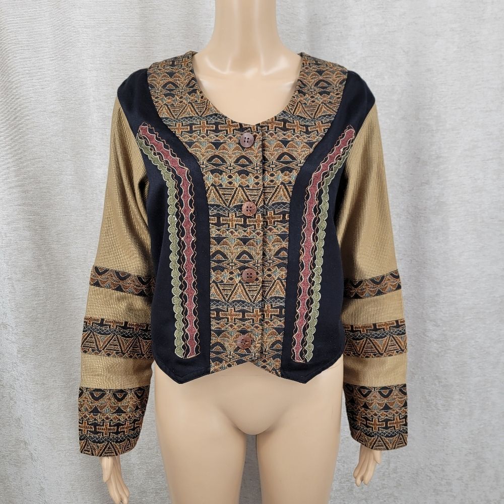 Peir 1 Passports Vintage Tribal Tapestry Blazer Jacket Cropped
